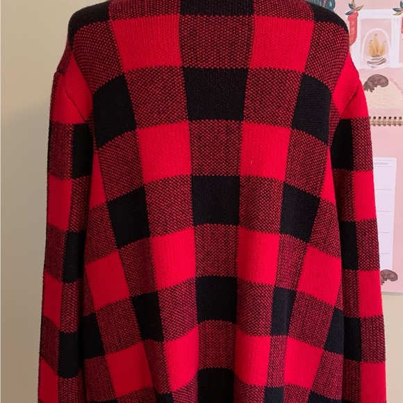 Talbots Red and Black Buffalo Check Long-length Cardigan - Picture 2 of 5